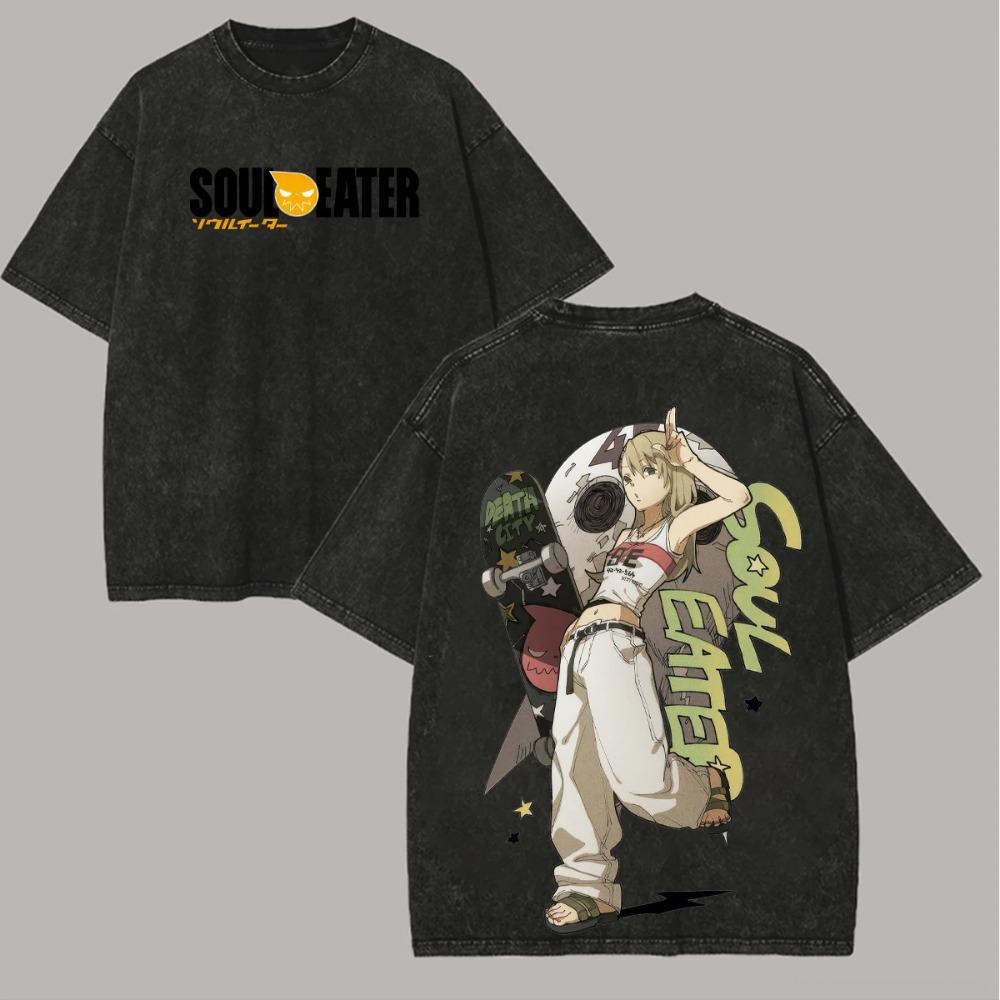 Soul Eater Anime Lover Washed T-shirt Personality Clothes Oversized Unisex Year Round Clothing Product Couples