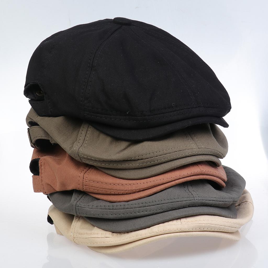 Men Women Vintage Solid Flat Cap 65% Cotton Newsboy Ivy Hat Adjustable Beret Painter Cap Retro British Forward Cap