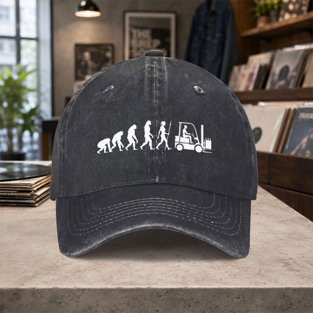 HuUnisex Evolution Forklift Washed Baseball Cap  Unisex Adjustable Vintage Casual Hat for Outdoor  Daily Wear