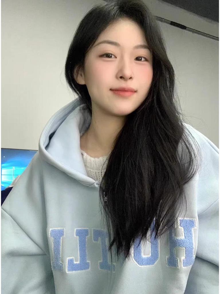 Women's Milky Blue Oversize Baseball Jacket - Thickened Velvet for Autumn/Winter