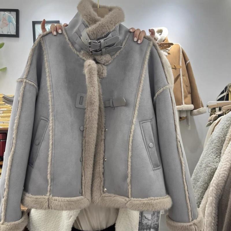 Womens Winter Warm Faux Fur Collar Stand Puffer Coat Thick Cotton Jacket Loose Fit Casual Parka