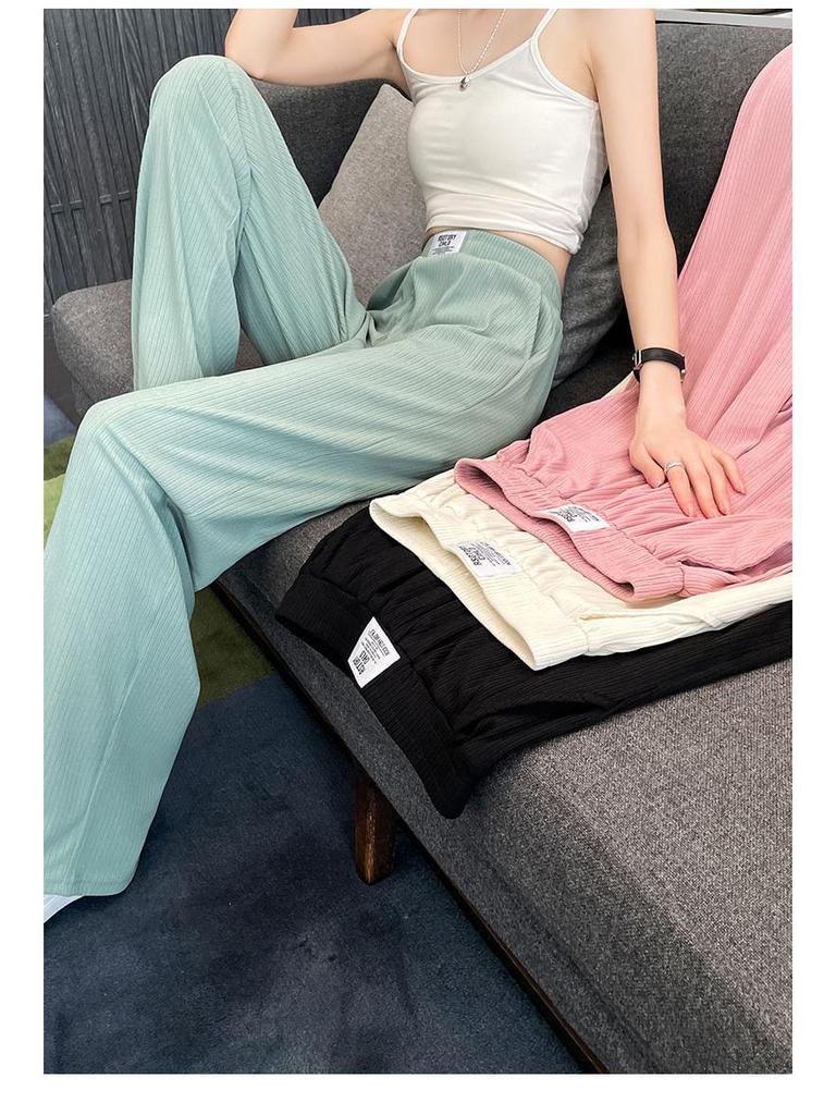 Women's Cool Feeling Ice Silk Wide-Leg Summer Trousers - Lightweight, Casual, and Loose-fitting Pants