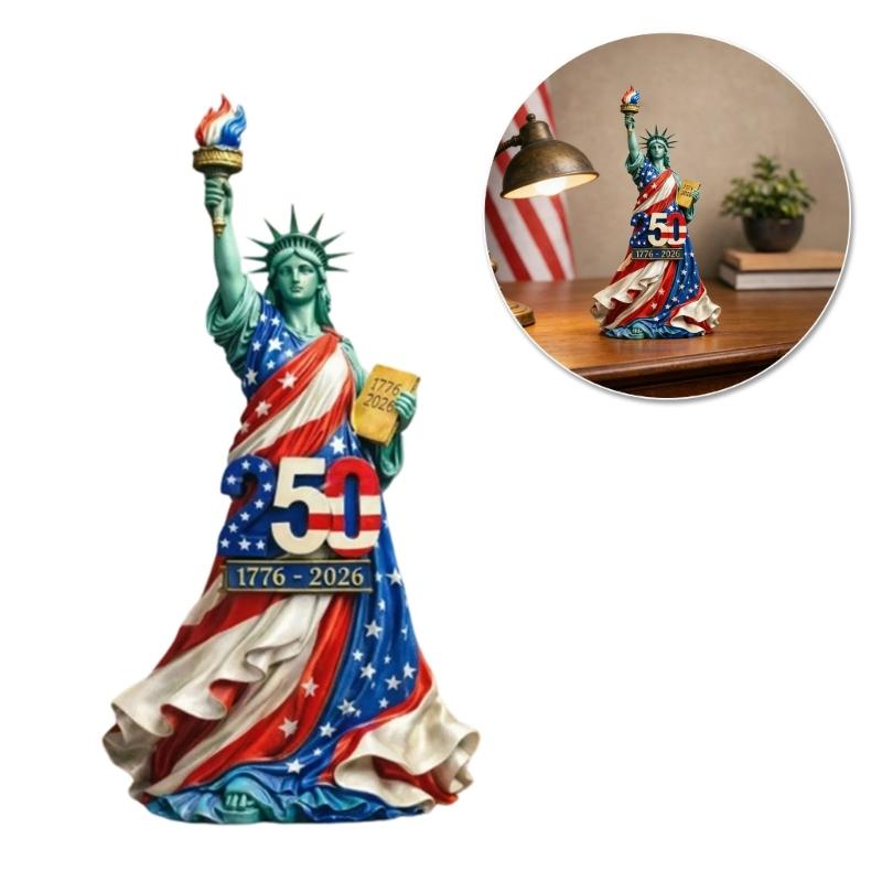 Contemporary Statue Of Liberties Miniature Sculpture With American Flag Design Collector Desk Accent Ornament Gift