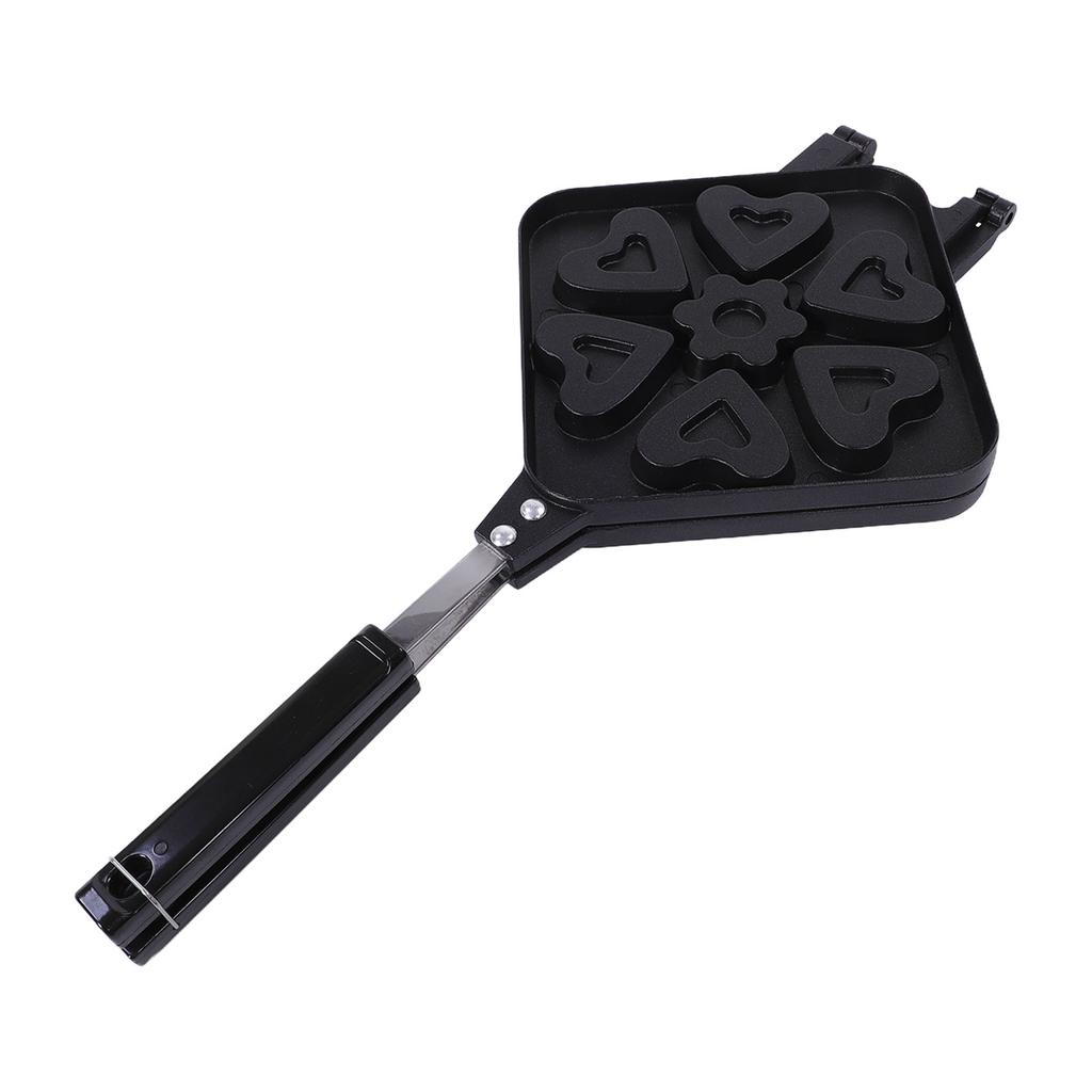 Heart Waffle Maker Pan Aluminum Nonstick Heart Shape Double Side Stovetop Waffle Cake Baking Pan for Home Cafe Breakfast