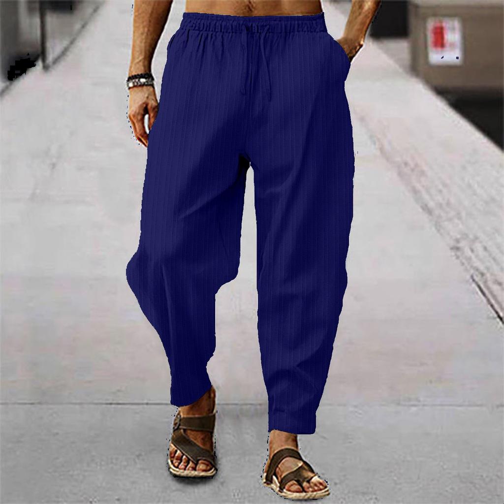 Men's Casual Sports Breathable Cotton And Linen Pants - Men's Trendy Striped Loose Pants