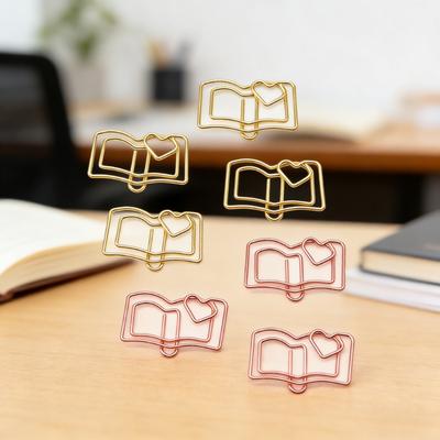 20pcs Book Shaped Metal Paper Clips Student Exam Paper Clamps Iron Clips Office Stationery Supplies