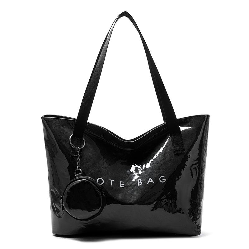 

Сумка-желе из бумаги Дюпон большой вместимости, модная, универсальная, прозрачная, водонепроницаемая сумка-тоут, сумка-тоут для поездок на работу 35*13*26 чёрный