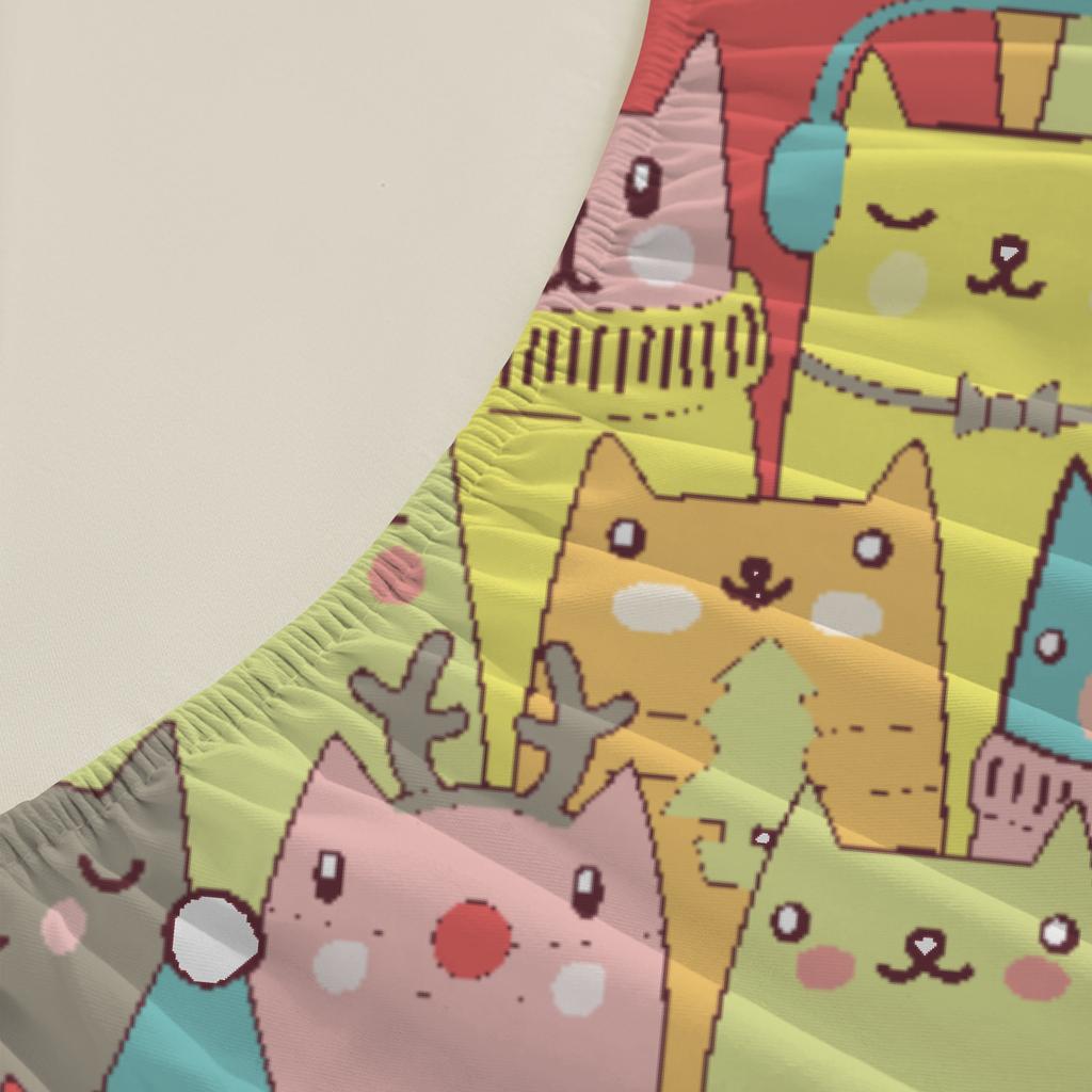 3pcs Fitted Sheet Set Colorful Cats Wearing Hats And Scarves Wrinkle Resistant Bed Sheet With Pillowcases For Bedroom Decor