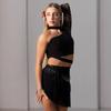 Abito da Danza Latina in Pizzo per Donne Nero Top a Manica Singola Set Gonna con Frange Costume per Allenamento Cha Cha Danza Samba Rumba Performance