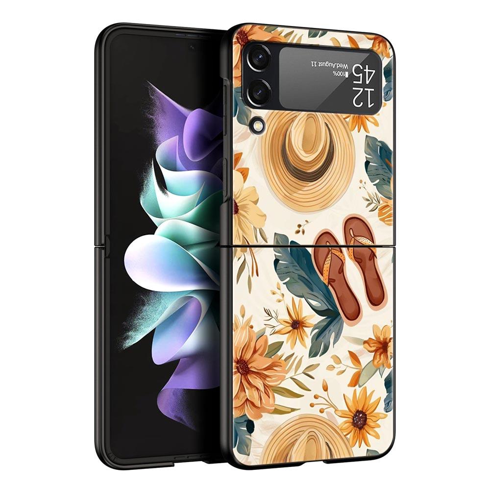 Summer Beach Hard PC Phone Case For Samsung Galaxy Z Flip 7 6 5 4 Black Cover For Galaxy Z Flip 3 Foldable Shell Fundas Capa Bag