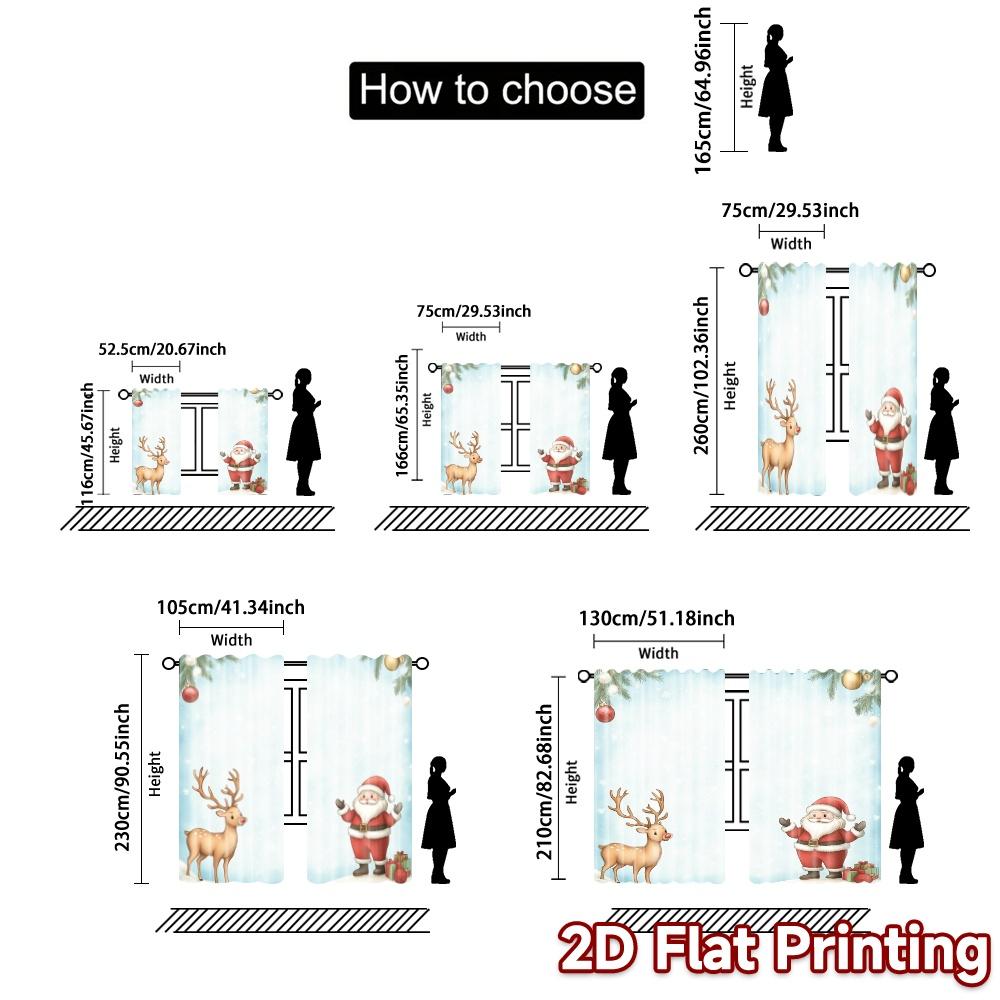2pcs,Curtains Cute Santa Reindeer Christmas (2) Modern Minimalist Curtains Durable 100% Polyester Fabric Curtains Outdoor
