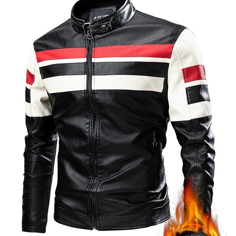 Men's Leather Jacket New Autumn and Winter Stitching Handsome Motorcycle Leather Jacket Large Size Leather Jacket Fat Men's Clothing