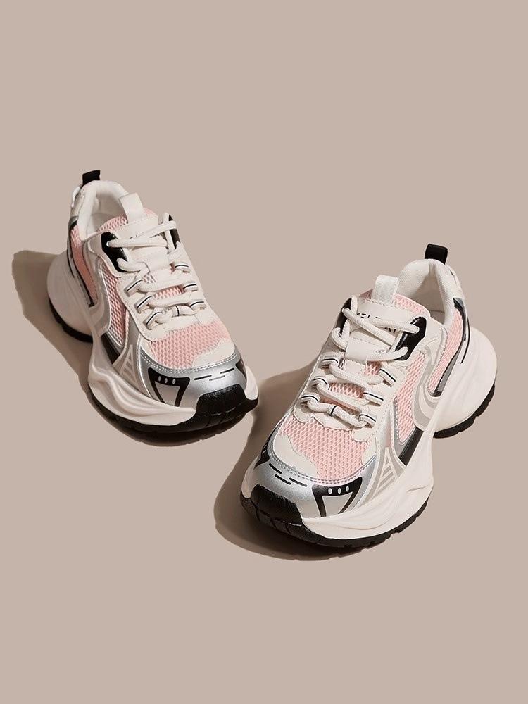 

Обувь для папы женская 2024 новая весенняя популярная женская обувь показывает маленькую ногу и увеличивает рост белая обувь на толстой подошве повседневная спортивная обувь 40 розовый