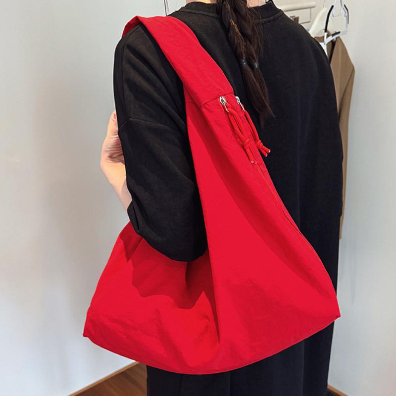 Casual Nylon Shoulder Bag Multi-Pocket Double Zipper High Capacity Tote Bag 2026 Fashion Solid Color Handbags Shopping Bag