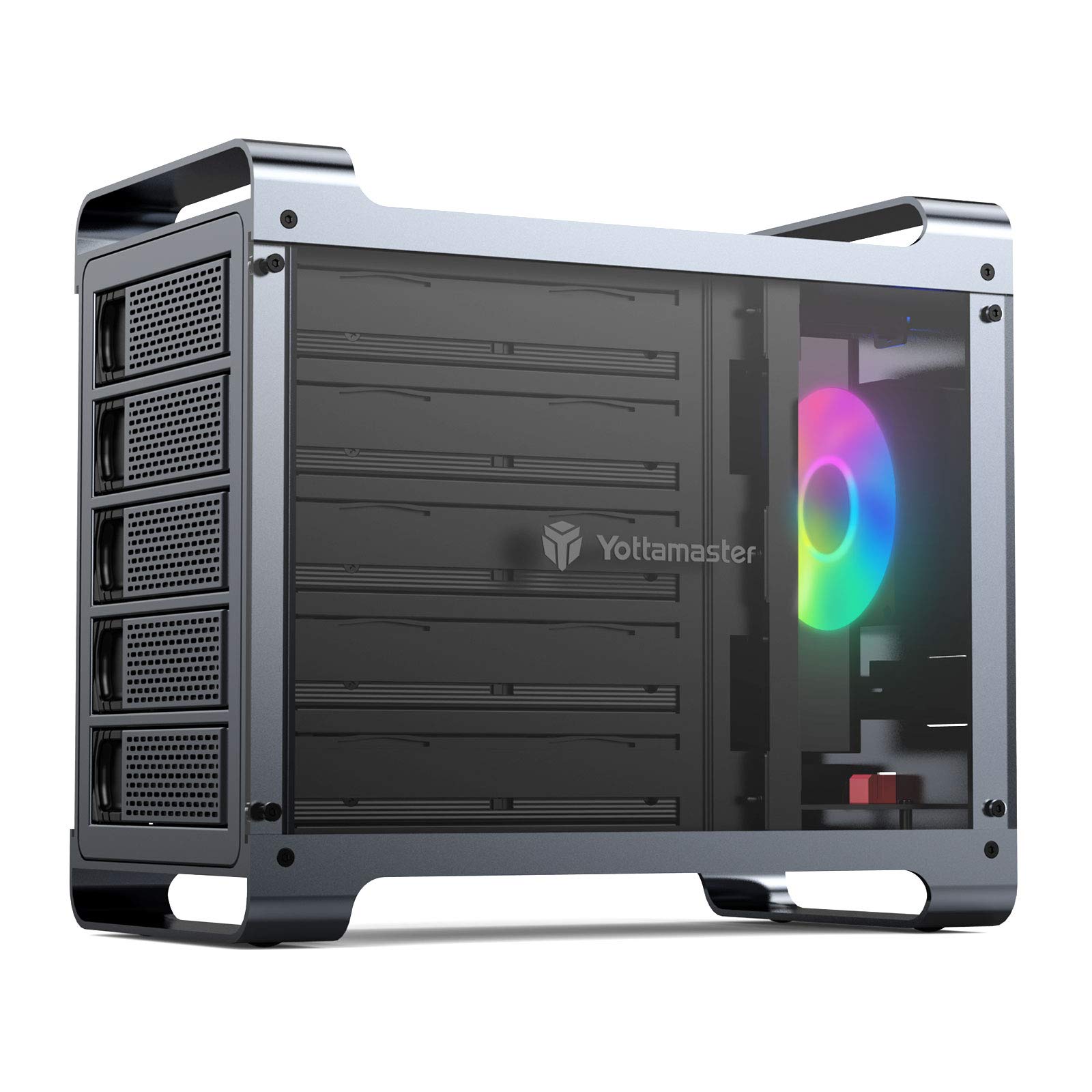 

Yottamaster Inch HDD Case Connection Оснащений вентилятором RGB Gaming 5 відсіків для зовнішнього жорсткого диска Корпус для встановлення 5 сумісних жорстких дисків Алюмінієвий корпус