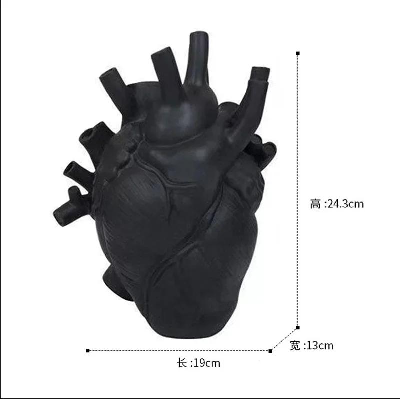 New Transparent Heart Resin Vase Anatomical Heart Flower Vase Ornament Craft Planter Pot For Office Living Room Bedroom Desktop