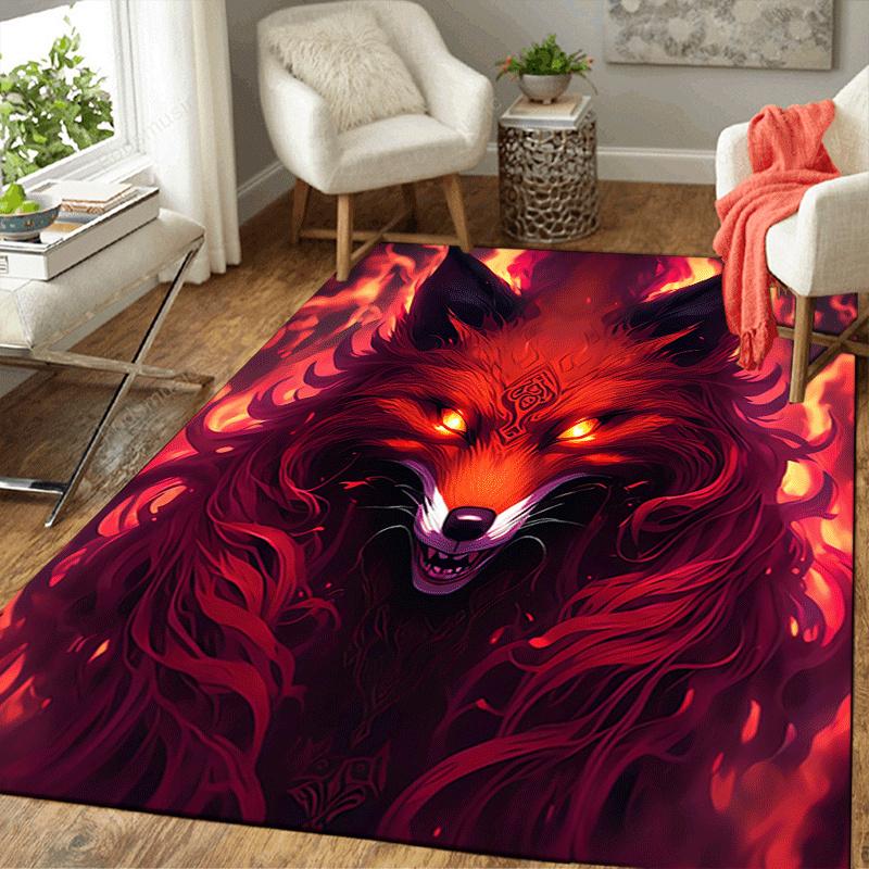 1pc Fierce Firefox Print, Design Indoor Area Rug, Soft, Anti-Slip, and Durable Gaming Room Decor for Bedroom, Living Room, and Exercise Rugs
