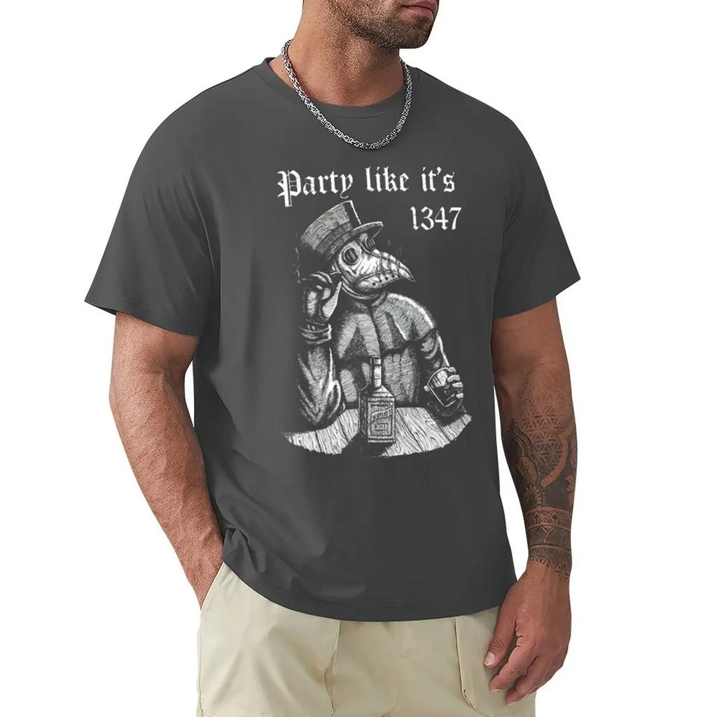 Party Like It's 1347 Vintage Plague Doctor Men's T Shirt Medieval Horror Funny Tee Shirt T-Shirts Cotton 4XL 5XL Clothes#Color(1)