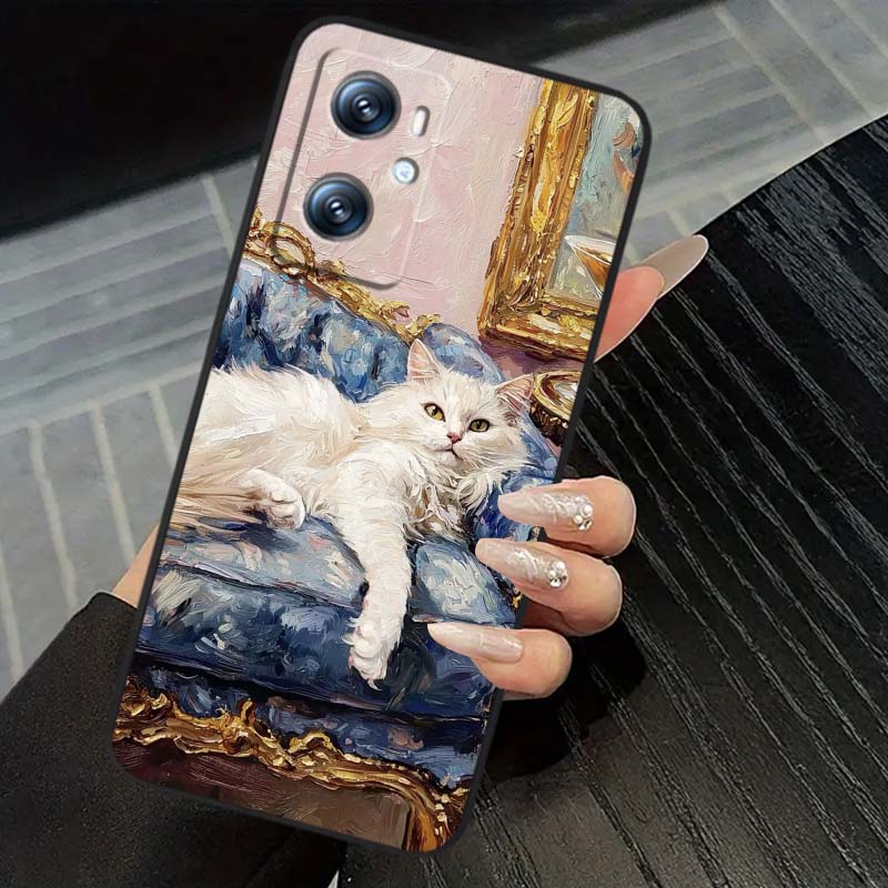 Cute cartoon cat illustration Phone Case For OPPO Reno 5 6 7 A96 A40 A58 Realme GT A74 A78 Neo2 A74 A78 Find X5 X3 X7 X8 Black