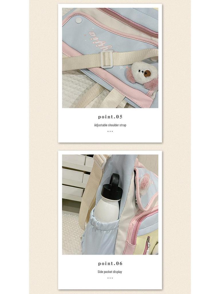 Japanese-Style Color-Block Tote Bag for Students: Lightweight, Large Capacity, Single-Shoulder Design