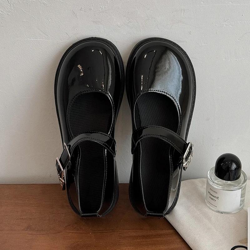 Femme Luxury Black Flat Shoe Women Autumn NewVintage Student Leather British Women Shoe Zapatillas