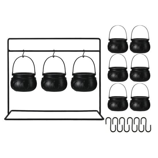 Halloween Witch Cauldron on Rack Trick or Treat Candy Serving Bowl Black Plastic Candy Holder for Halloween Party Decor