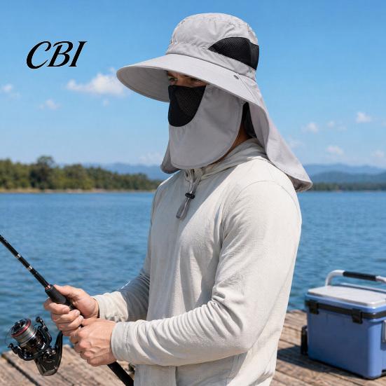 Fishing Bucket Hat Breathable Mesh Hat, 360-Degree Sunshade Fisherman with Detachable Face Sun Guard And Neck Flap, Adjustable Drawstring Outdoor