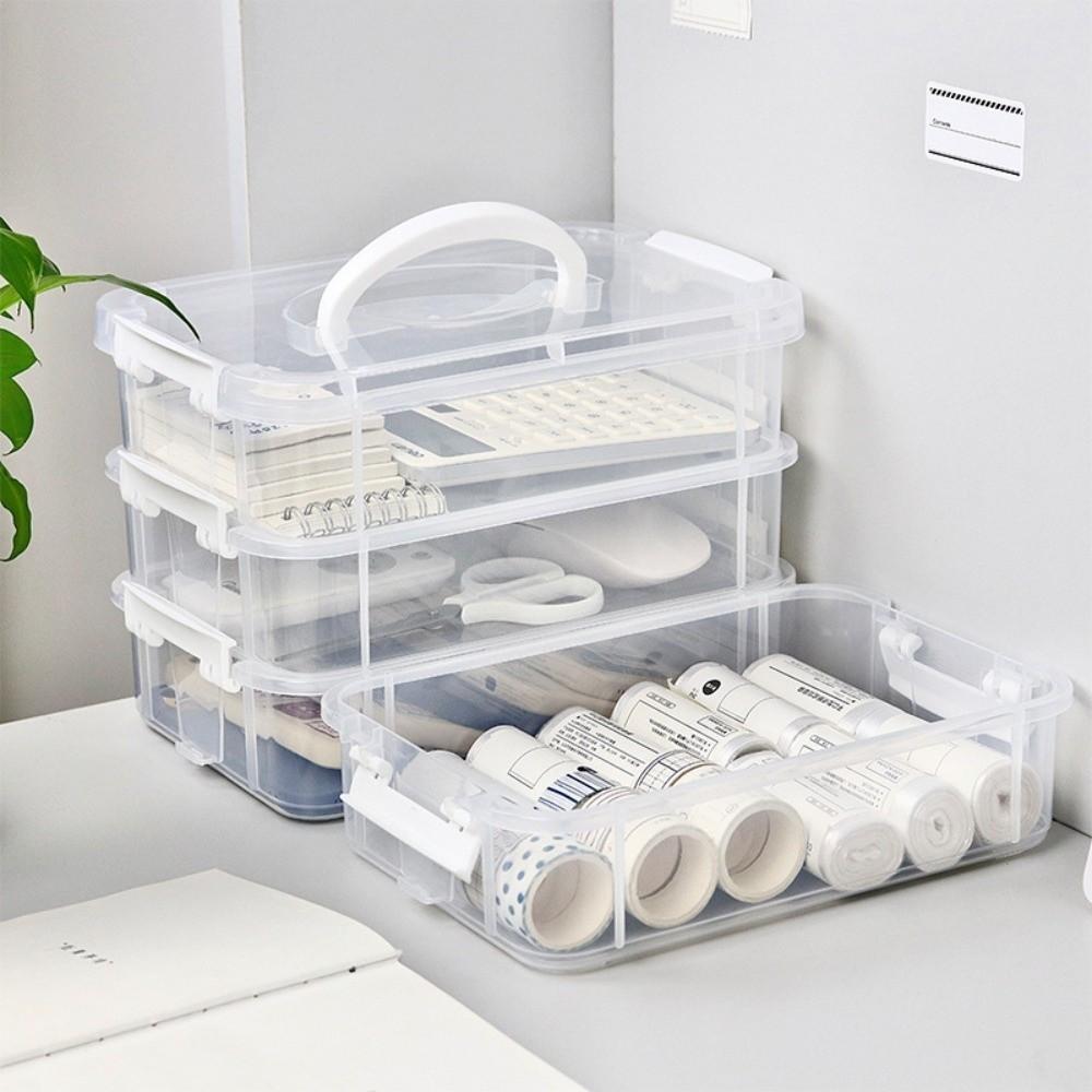 Cosmetic Storage Case 4 Layers Storage Box Plastic Transparent Stacking Container  Doll Storage