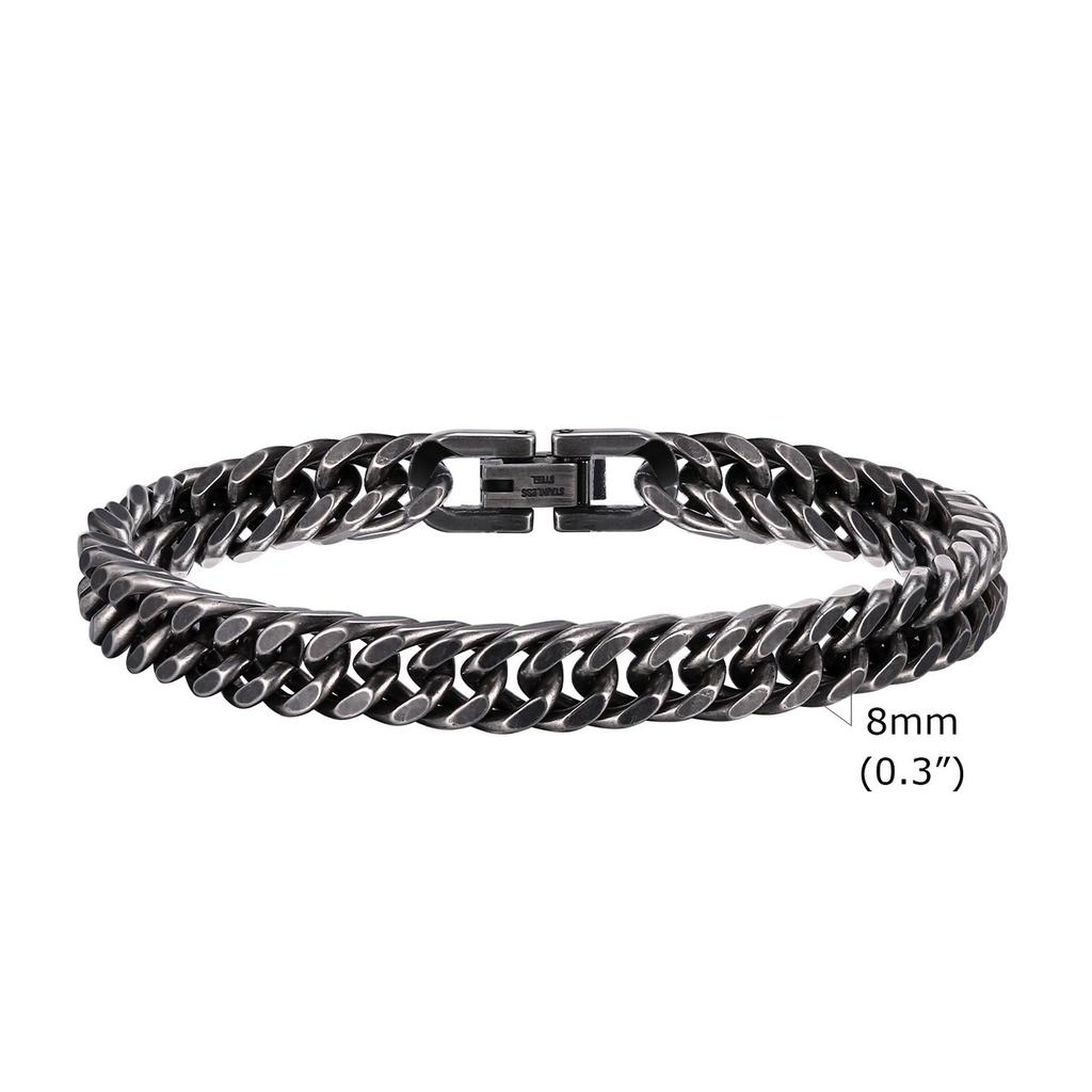 Vintage Men's Chunky Chain Bracelets,8/10/12mm Retro Grey Stainless Steel Cuban Chain Wristband,Rock Punk Classic Jewelry Gifts