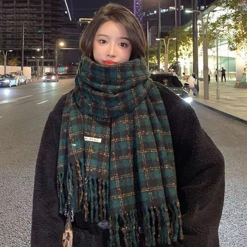 

Soft Long Tassel Scarves Warm Cashmere Shawls Elegant Plaid Scarf Girls