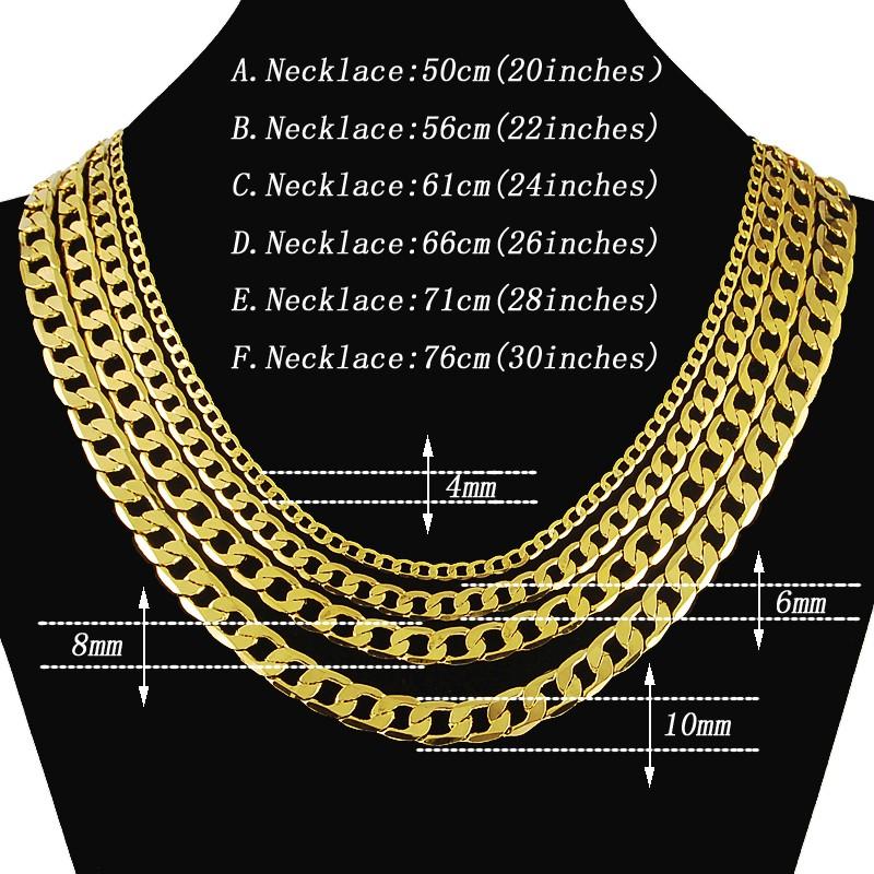 Gold Filled 10mm 50-75cm Men Figaro Hip Hop Gold Necklace Chains Male Boys High Quality Jewelry Gift