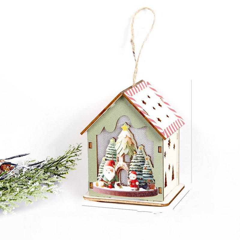 Christmas Glowing Colorful Hut Christmas Decorations Wooden House Hanging Christmas Tree Pendant