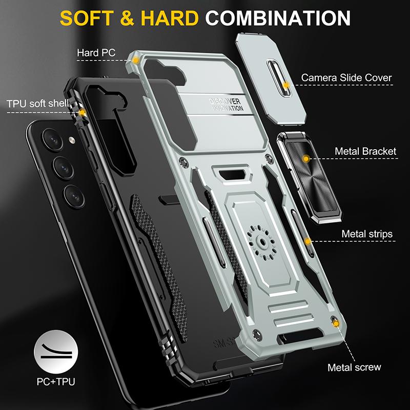 For Samsung S26 Ultra S25 Edge S24 S23 FE S22 S21 Plus Heavy Duty Protection Case Hard 2 in 1 Slide Camera Kickstand Phone Cover