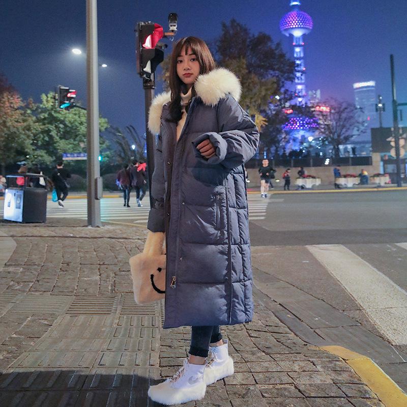 

Хлопковая куртка с капюшоном и большим меховым воротником 2025 новая корейская женская зимняя утолщенная теплая свободная средней длины хлопковая XL синий