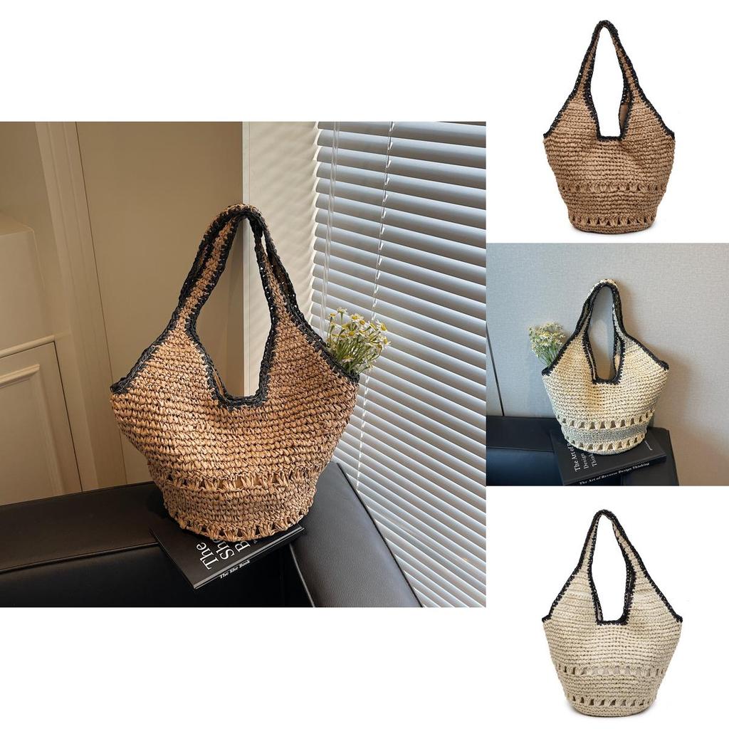 Summer Woven Beach Bag With Magnetic Closure For Casual Day Use