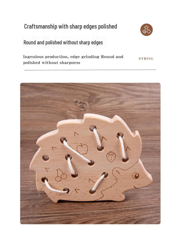 Beech Wood Chewable Stringing Toys for Toddlers - Unpainted Cognitive Puzzle Blocks