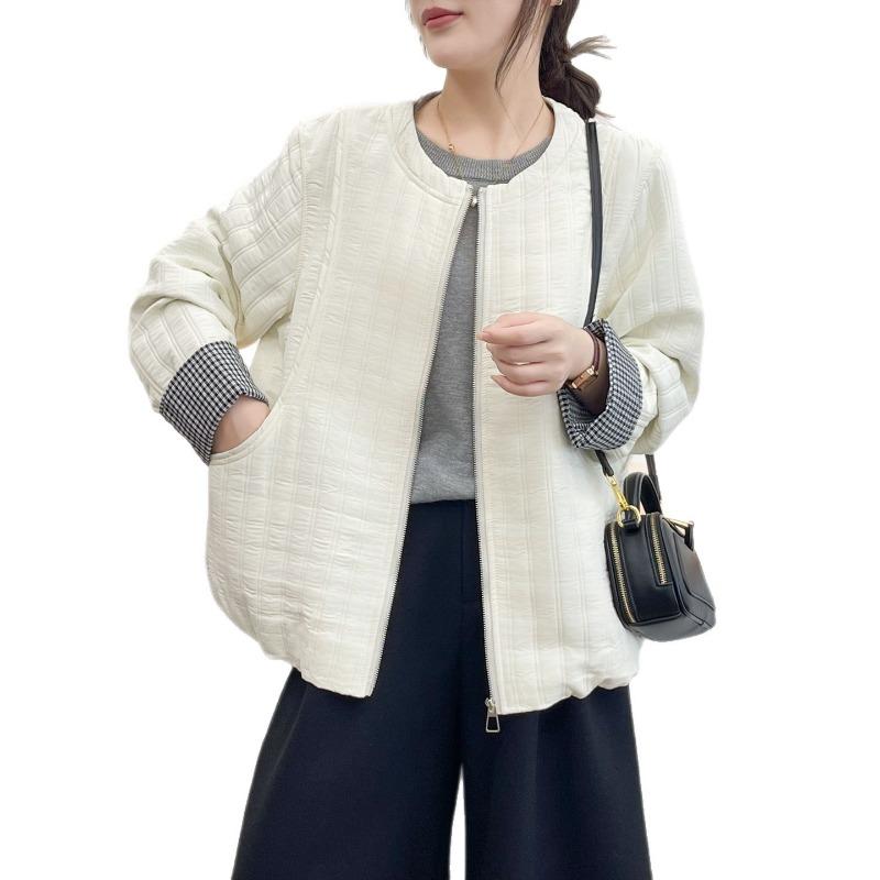Women S Plus Size Long Sleeve Round Neck Zipper Cotton Padded Coat