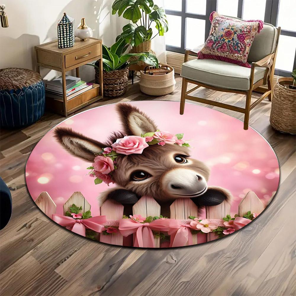 Donkey Print Round Rug, Living Room, Bedroom, Game Room Rug, Non-slip Mat, Gift