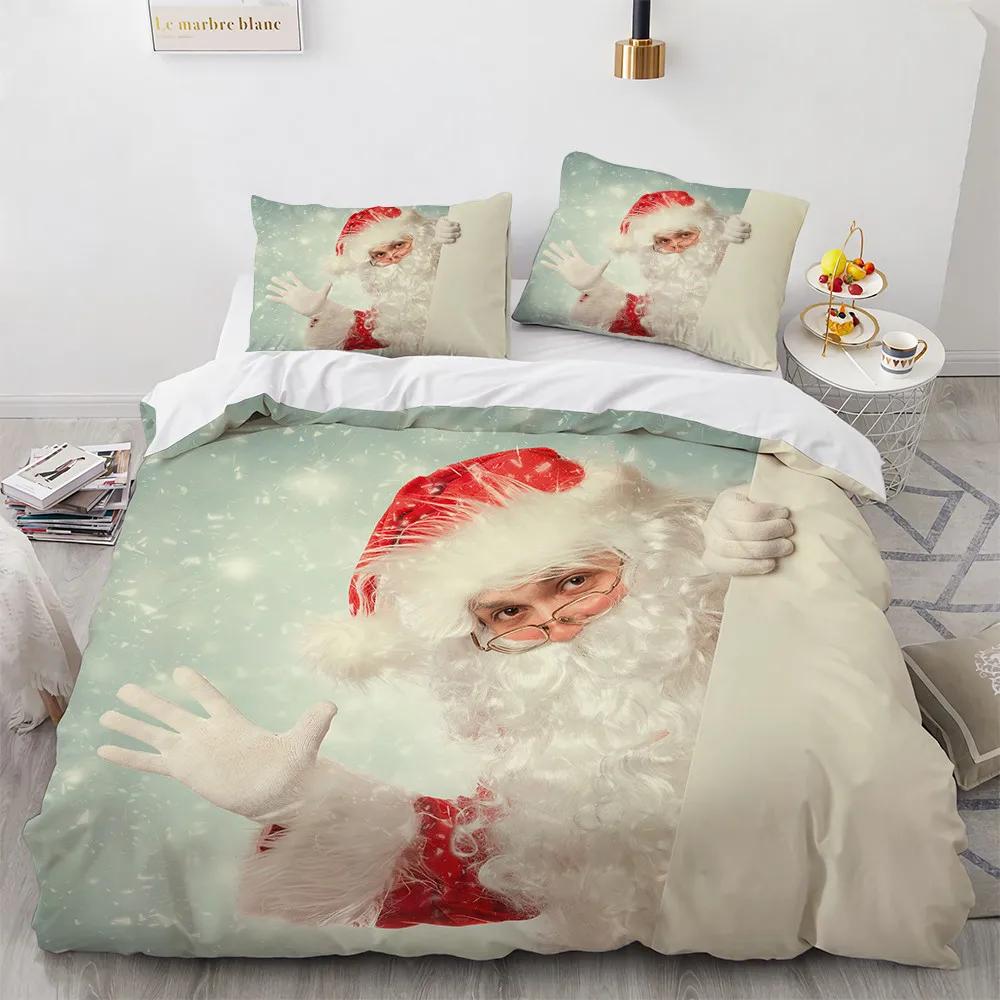 Father Christmas Bedding Home Textile North America Bed Cover Set Merry Christmas Tree King Size Kids Adult Quilt Cover Sets 3D