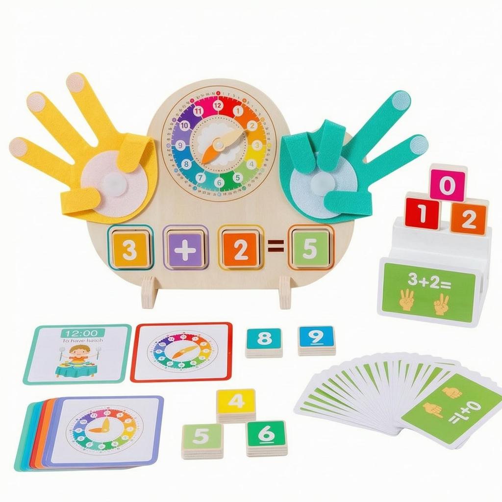 Preschool Mathematics Teaching Board Hands-on 2-in-1 Math and Clock Learning Toy