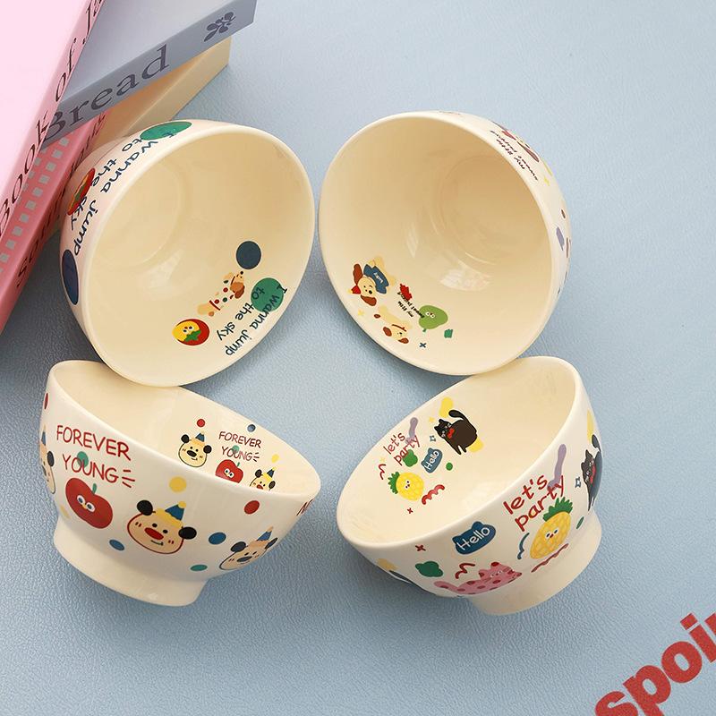 Cartoon Animal Creative Ceramic Bowl Cute Cream Color Household Dessert Bowl Breakfast Bowl Girl Birthday Gift Gift