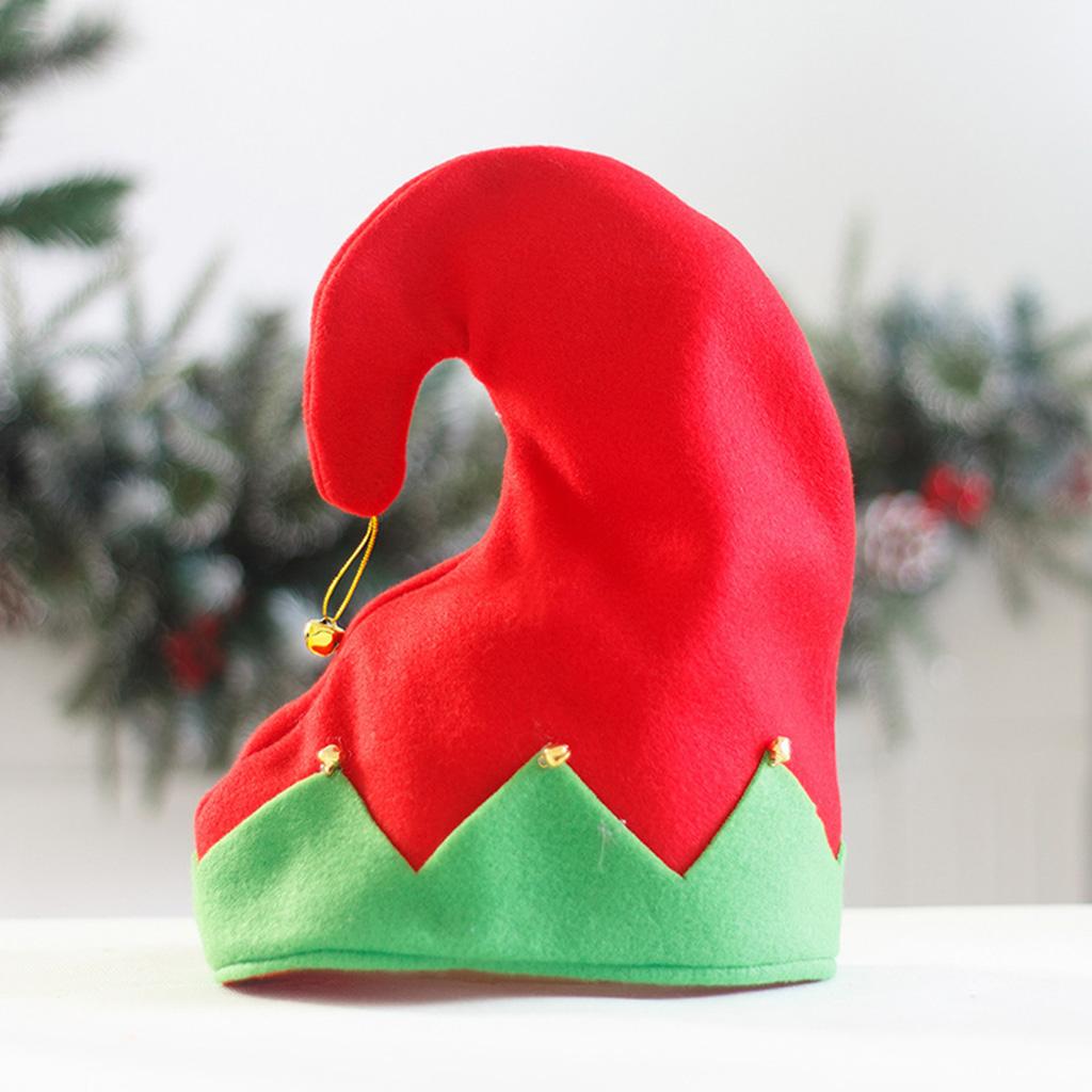 Caps of Santa's Assistant Plush Made Red & Green Hats with Curled for Peak Christmas Costume Accessories
