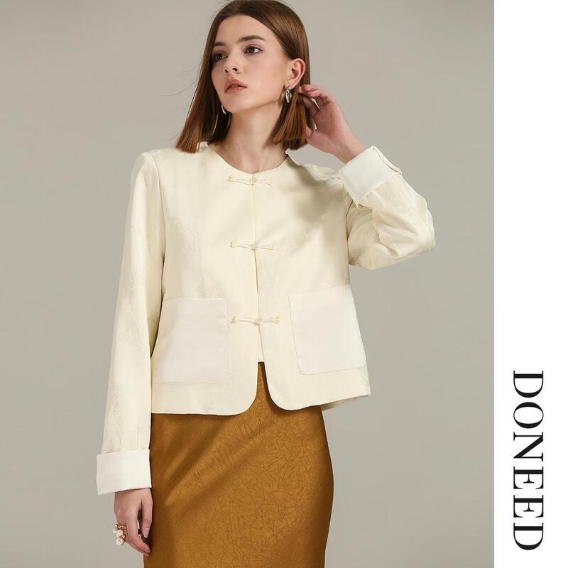 DONEED Women's New Chinese Style Jacquard Cardigan Jacket
