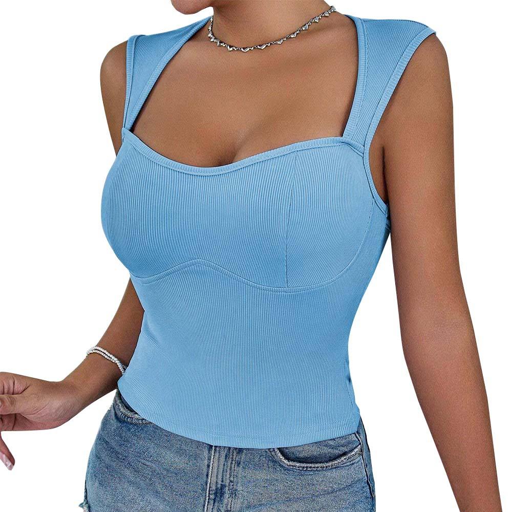 European and American small pit strips slim and thin design sense geometric collar covering meat big halter top
