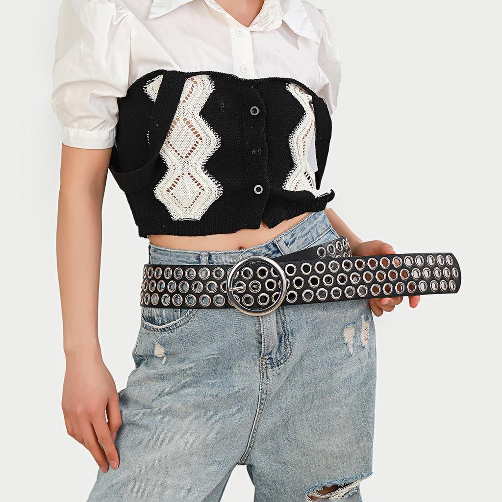 Punk Round Hole Hollow Women's Wide Belt Gothic Retro Jeans Accessories Girdle Hip Hop Girls Rivet Pu Pin Buckle Waistband
