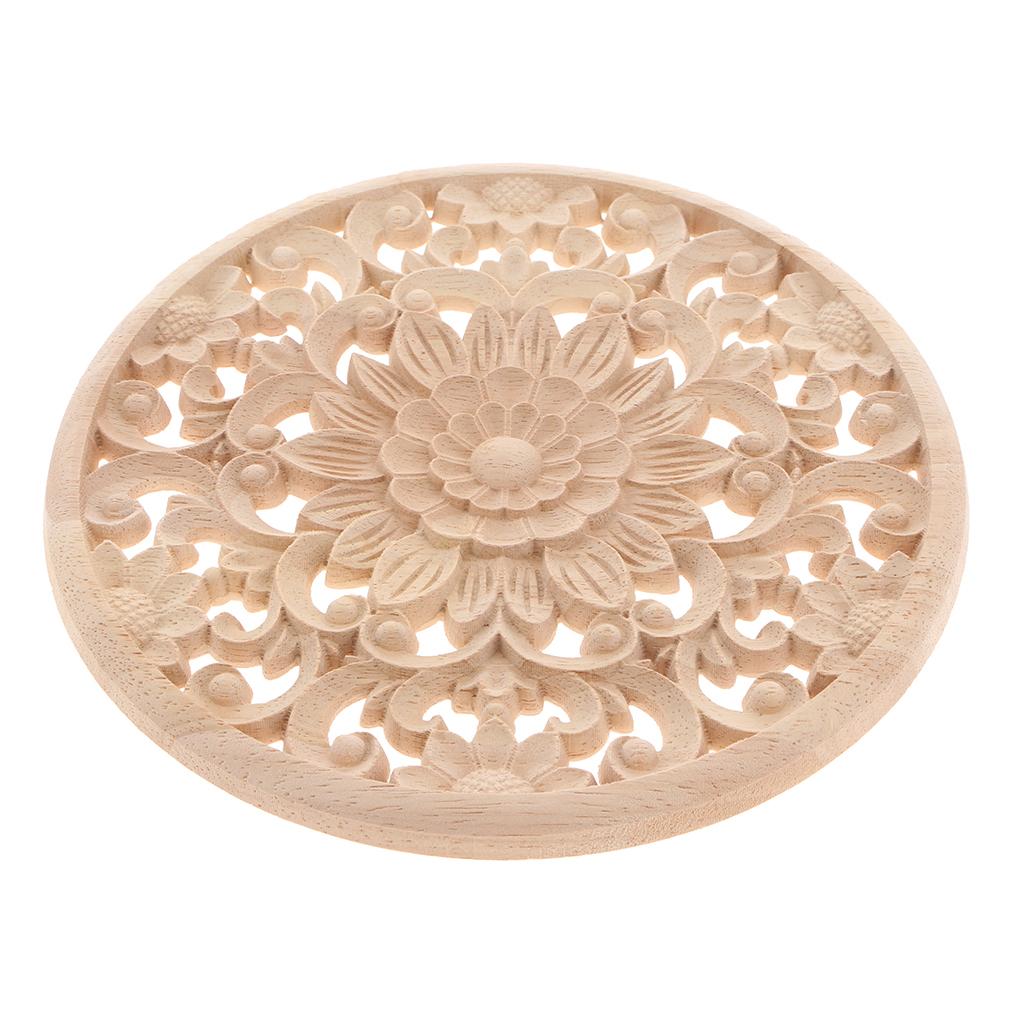 1 Stück Natürliches Florales Holzgeschnitztes Blume Rundes Holzeck Applikationen Handwerk Rahmen Wand Tür Möbel Schrank Dekorative Figur