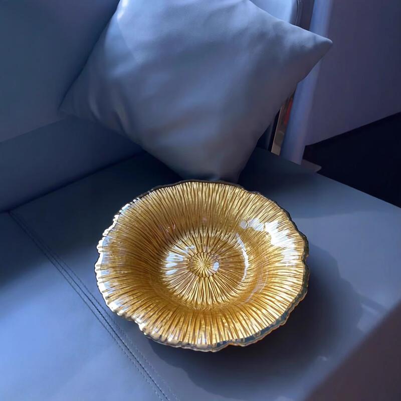 LISM European Light Luxury Gold Glass Flower Fruit Bowl