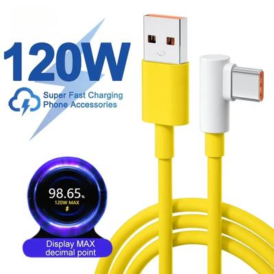 1Pc Original 120W 6A USB Ultra Fast Charger, Suitable for Charging X5 Pro Note 8 9 10 11 90 Degree C-type Cable