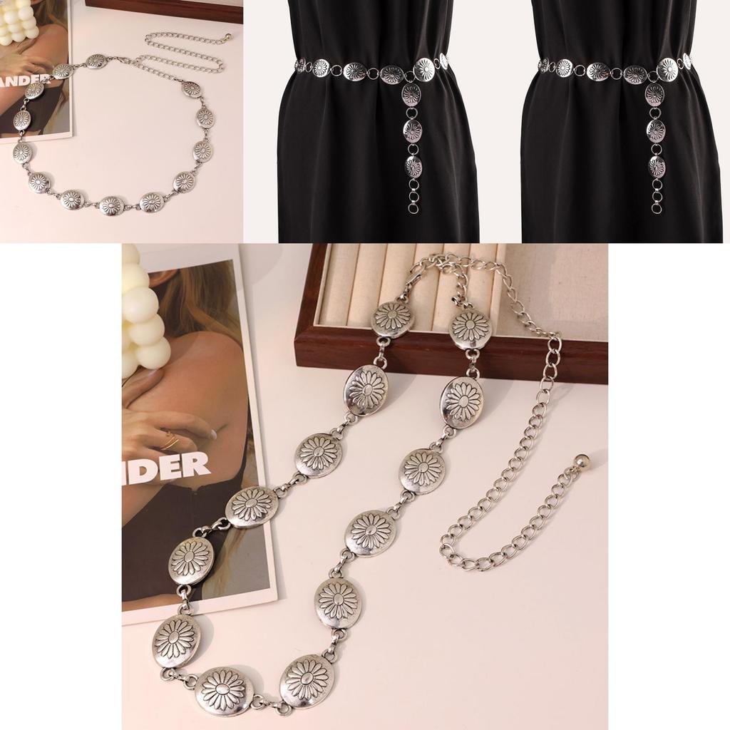 European Inspired Metal Waist Belt With Decorative Engraving For Elegant Women Summer Wear