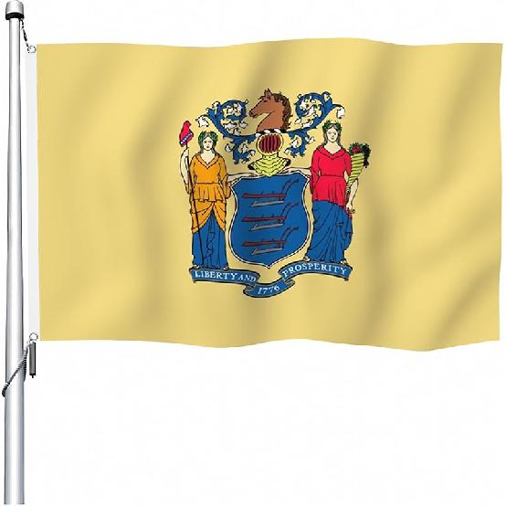 YongFoto New Jersey State Flag 6x10ft Double Sided NJ Flags Banner for Outdoor Celebrations Home Garden Porch Party Decoration Flags with 2 Sturdy
